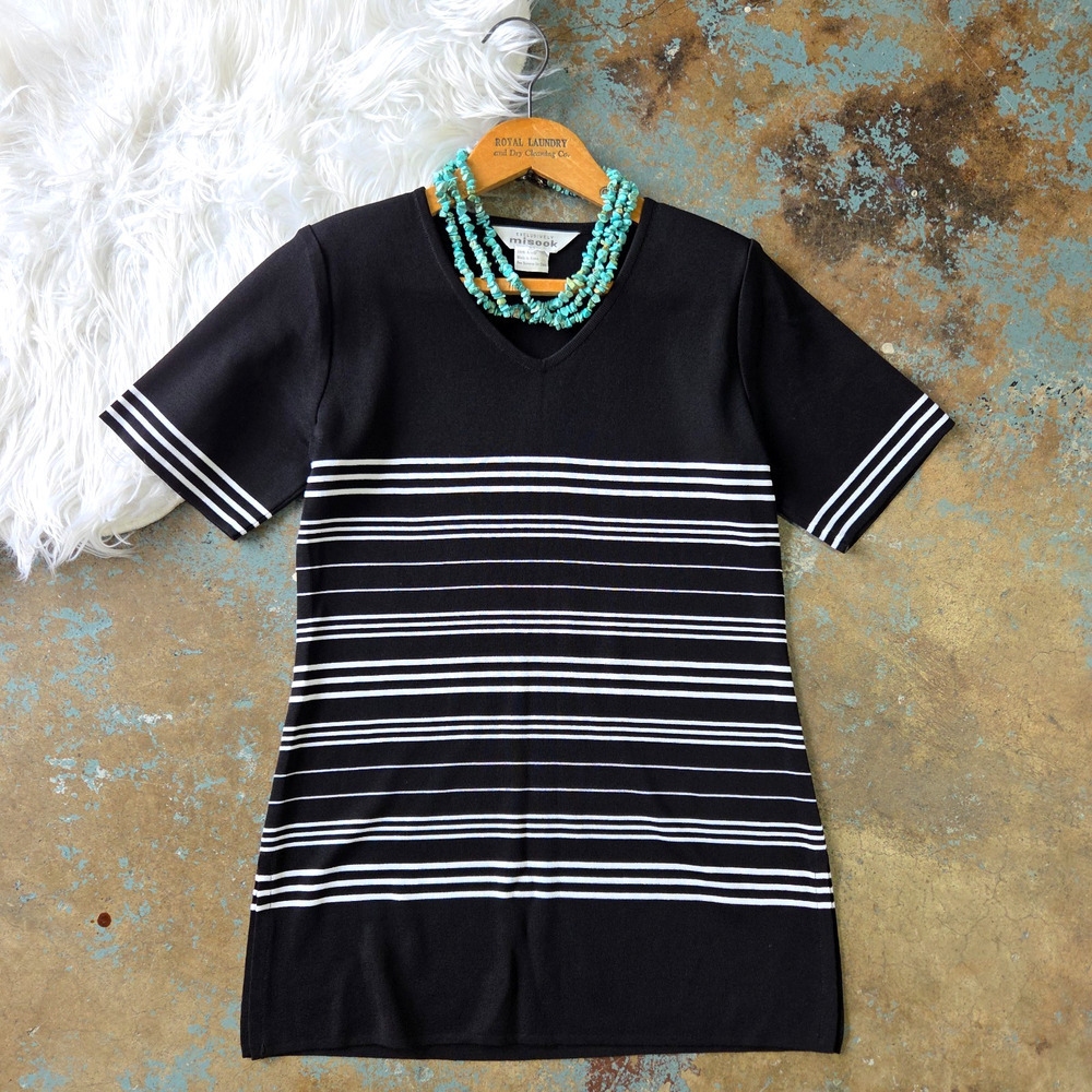 Exclusively Misook Striped Short Sleeve Top Size XS Black White Career Work